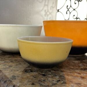 Rare vintage Anchor Hocking Fire King mixing bowls.